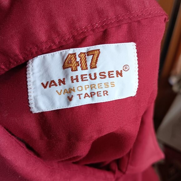 Vintage Men's Large Shirt 1970's 417 Van Heusen V-Taper VanoPress Burgundy Mod - Picture 4 of 4